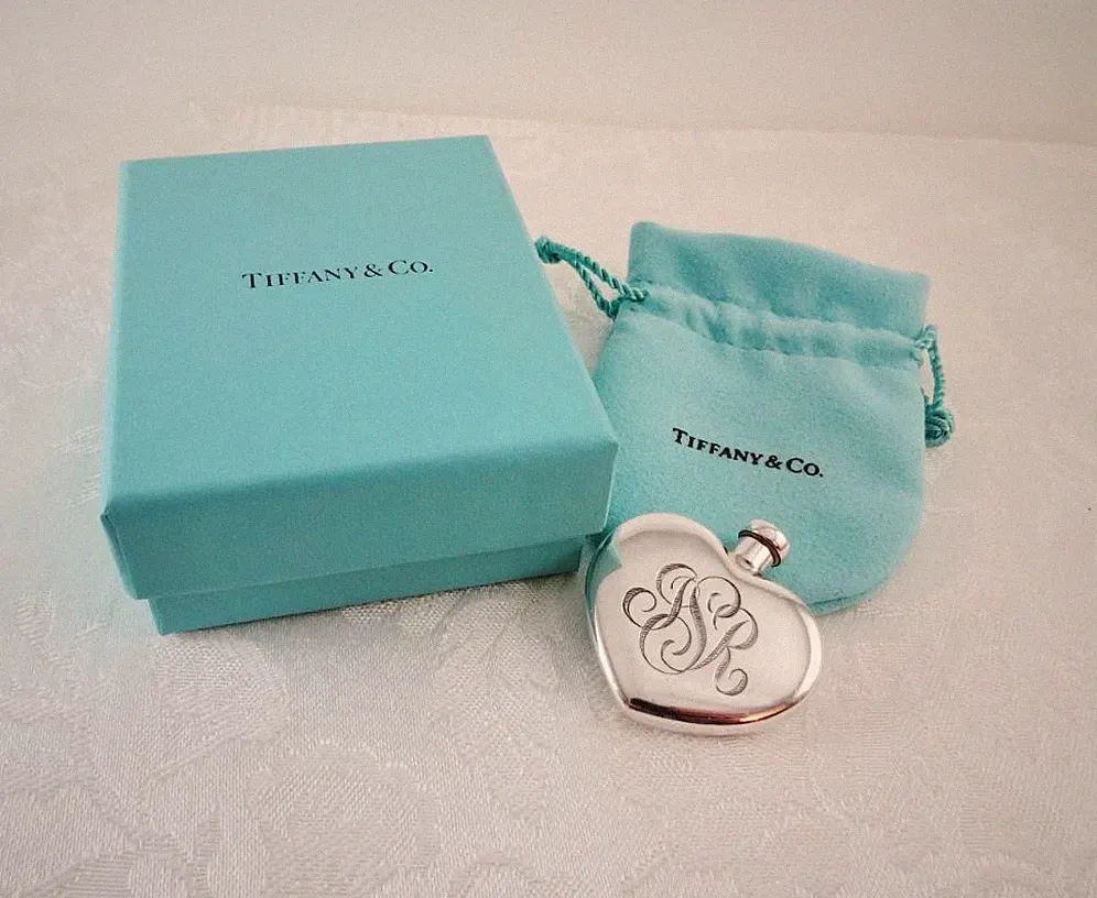 Tiffany & Co Sterling Silver Heart Perfume Bottle With Orig Pouch and Box